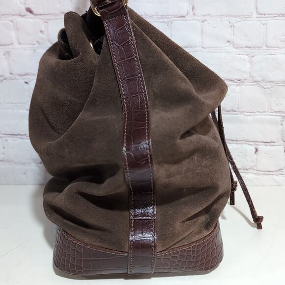 Isadora Brown Suede Fango Suede Leather Large Bucket Bag Italy Made - Picture 3 of 10